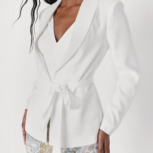 Lulus Powerful Presence Ivory Belted Blazer White - Size XL